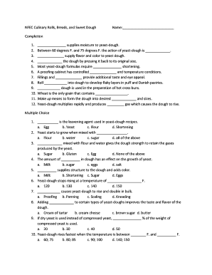 Culinary Rolls, Breads, and Sweet Dough Worksheet