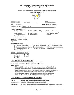 Corrective action plan template - Child Specific Action Plan Sample ECCP 62309doc - gucchd georgetown