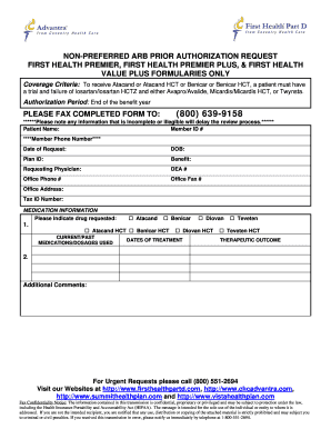 Non-Preferred ARB Prior Authorization Request