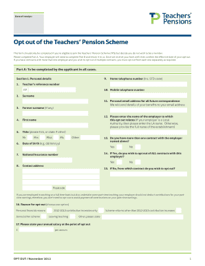 UK Teachers' Pension Scheme Opt-Out Form