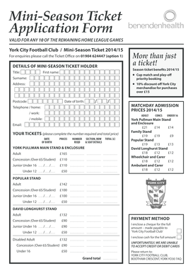 Mini-Season Ticket Application Form - York City - yorkcityfootballclub co