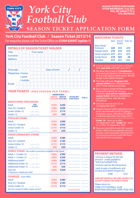 York City Football Club Season Ticket Application Form