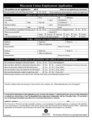 Wisconsin Union Employment Application