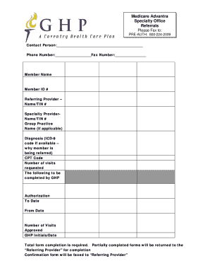 Medicare Advantra Specialty Office Referral Form