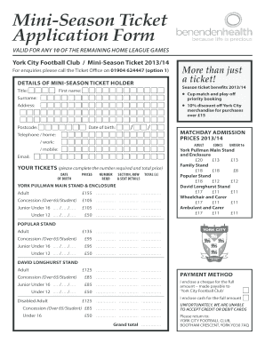 York City Football Club Mini-Season Ticket Application Form