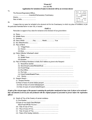 Indian Overseas Voter Registration Form 6A