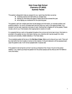 HCHS Summer Chemistry Packetdocx - Holy Cross High School