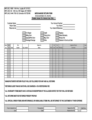 Merchandise Return Form