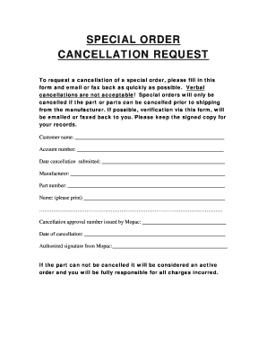 Special Order Cancellation Request Form