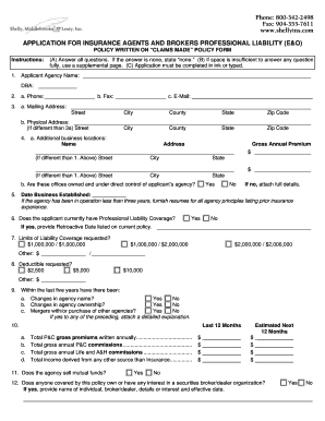 Insurance Agents and Brokers Professional Liability Application