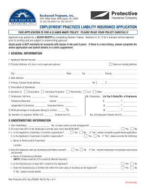 Employment Practices Liability Insurance Application