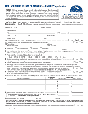 Life Insurance Agents Professional Liability Application