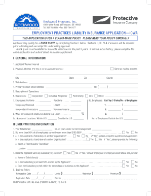 Iowa Employment Practices Liability Insurance Application