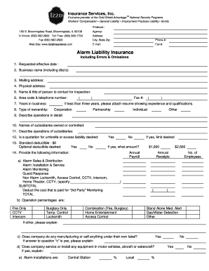 Alarm Liability Insurance Application