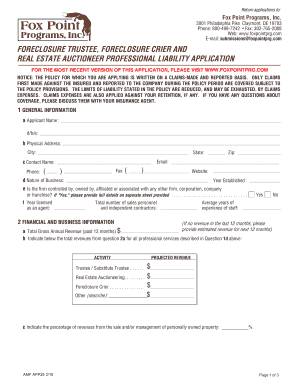 Foreclosure Trustee Professional Liability Application