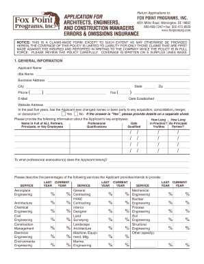 Errors and Omissions Insurance Application
