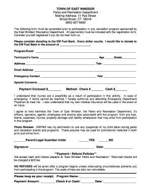 East Windsor Recreation Program Registration Form