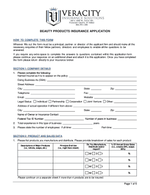 Beauty Products Insurance Application