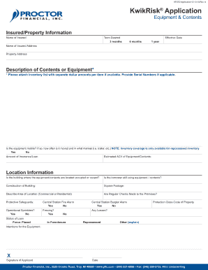 KwikRisk Equipment and Contents Insurance Application
