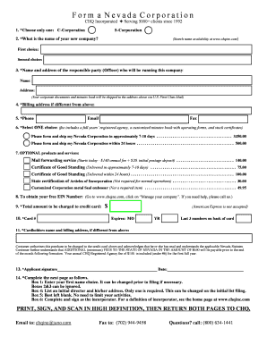 Nevada Corporation Formation Form