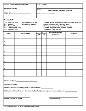 School District of Philadelphia Teacher Daily Time Report