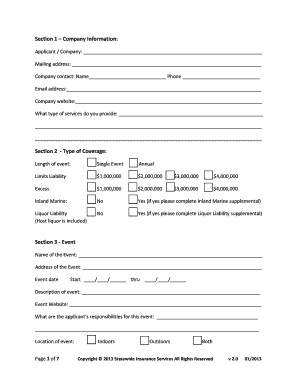 Event Insurance Application Form