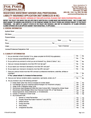 Registered Investment Advisor Liability Insurance Application