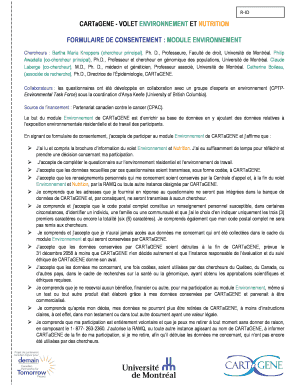 FORMULAIRE DE CONSENTEMENT : MODULE ENVIRONNEMENT