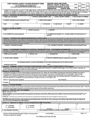 Fort Hunter Liggett Access Request Form