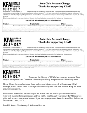 Auto Club Membership Re-Authorization Form