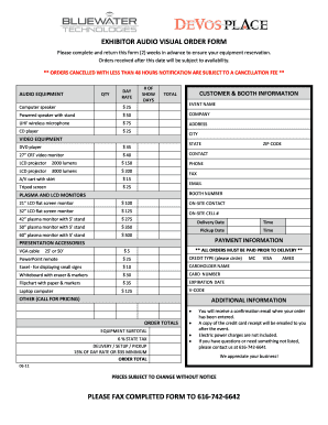 Exhibitor Audio Visual Order Form