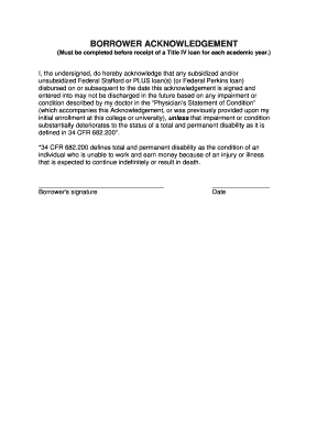Borrower Acknowledgement Form