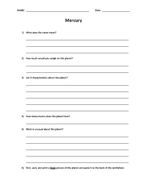 Planetary Science Worksheet