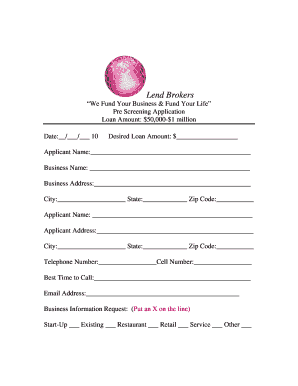 Business Loan Pre Screening Application
