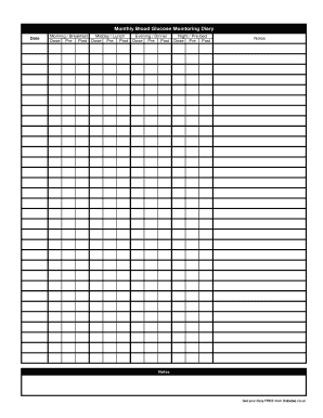 Monthly Blood Glucose Monitoring Diary