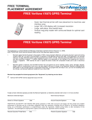 Verifone VX670 GPRS Terminal Placement Agreement
