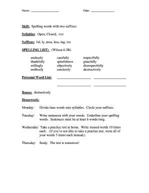 Spelling Homework Assignment