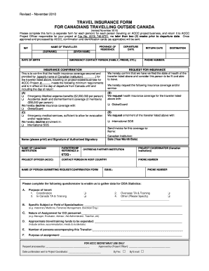 Travel Insurance Form for Canadians