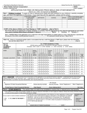 Indiana Free or Reduced Price Meals Application