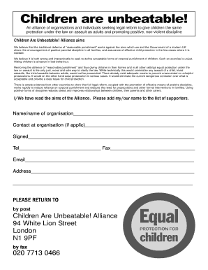 Children Are Unbeatable Alliance Support Form