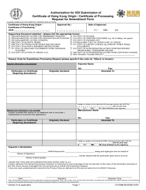 Certificate of Hong Kong Origin Amendment Request Form