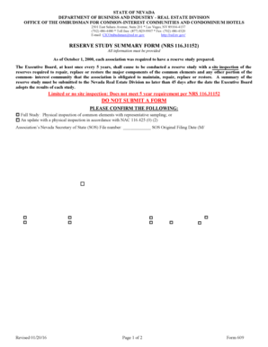 Nevada Reserve Study Summary Form