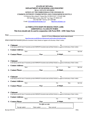 Nevada ADR Additional Claimant Form