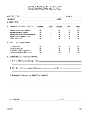 Nevada Real Estate Course Evaluation Form