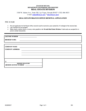 Nevada Real Estate Branch Office Renewal Application