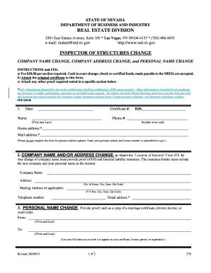 Nevada Inspector of Structures Change Form