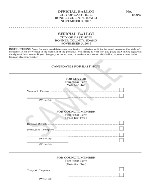East Hope City Election Ballot