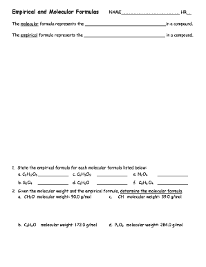 Chemistry Worksheet: Empirical and Molecular Formulas