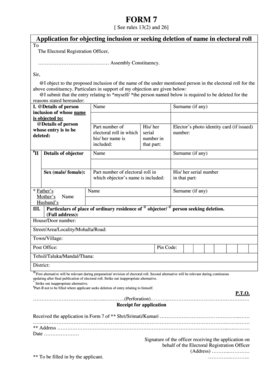 Form 7 - Electoral Roll Objection or Deletion Application