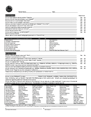 Dental History and Medical Form